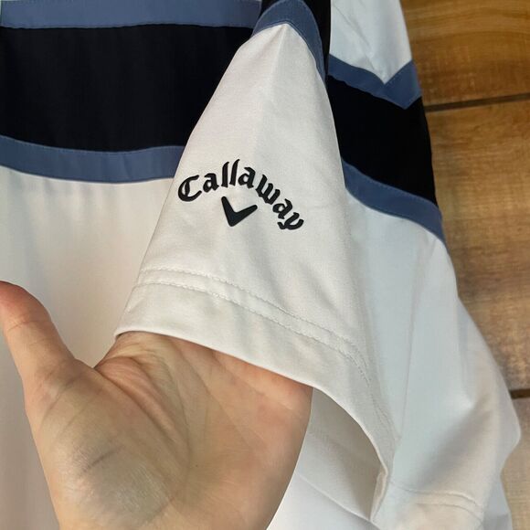 Callaway Opti Dri Shirt Mens 2X White Black Blue Polo Golf Performance Logo - Picture 2 of 5